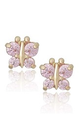 ravishing yellow gold diamond cubic zirconia October tourmaline birthstone baby earrings